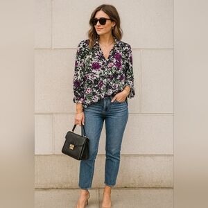 J. Jill Floral Button Down Blouse Size Medium Lightweight